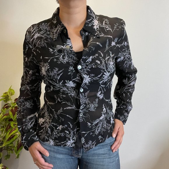 Vintage Blouse with Mauve Tropical Print -6- - Picture 1 of 8